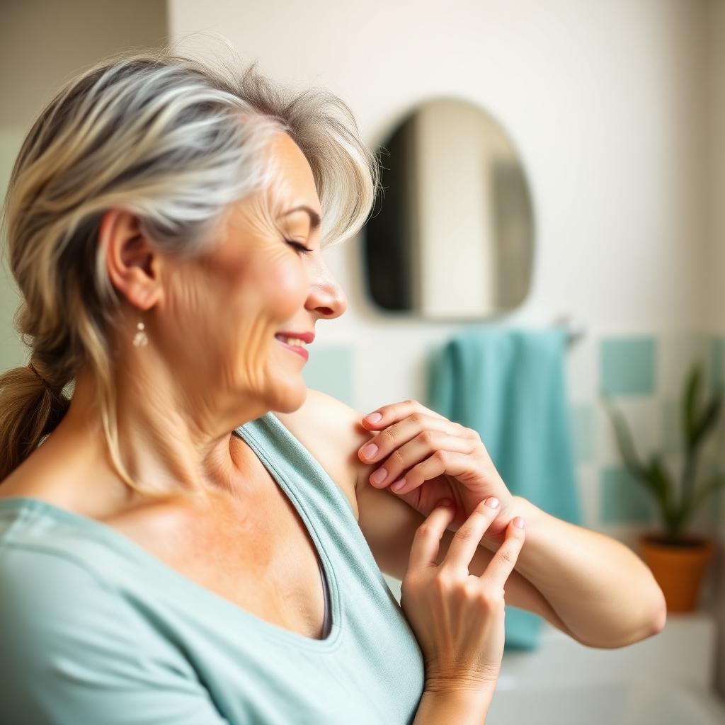 A woman applying HRT gel to her inner forearm